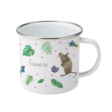 Load image into Gallery viewer, Enamel mug cat and mice custom with name