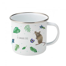 Load image into Gallery viewer, Enamel mug cat and mice custom with name