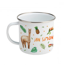 Load image into Gallery viewer, Enamel mug leopard alpaca and zebra custom with name