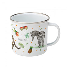 Load image into Gallery viewer, Enamel mug leopard alpaca and zebra custom with name