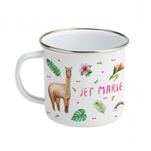 Load image into Gallery viewer, Enamel mug leopard alpaca and zebra custom with name