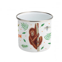 Load image into Gallery viewer, Enamel mug monkey and parrots custom with name
