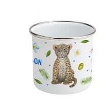 Load image into Gallery viewer, Enamel mug baby leopard flamingo parrot custom with name