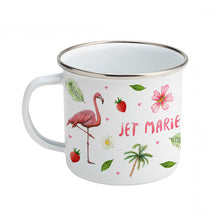 Load image into Gallery viewer, Enamel mug baby leopard flamingo parrot custom with name