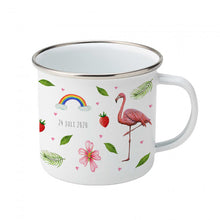 Load image into Gallery viewer, Enamel mug baby leopard flamingo parrot custom with name