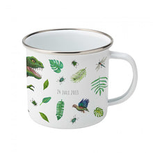 Load image into Gallery viewer, Enamel mug dinosaur parrots custom with name