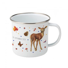 Load image into Gallery viewer, Enamel mug owl rabbit and deer custom with name