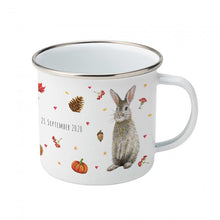 Load image into Gallery viewer, Enamel mug fox rabbit and owl custom with name