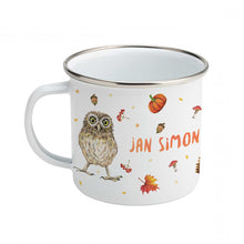 Load image into Gallery viewer, Enamel mug fox rabbit and owl custom with name