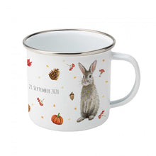 Load image into Gallery viewer, Enamel mug fox rabbit and owl custom with name