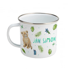 Afbeelding in Gallery-weergave laden, Emaille beker olifant zebra leeuwtje met naam