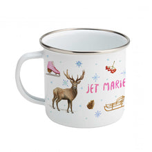 Lade das Bild in den Galerie-Viewer, Emaille-Tasse Pinguin Hirsche mit Namen
