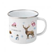 Lade das Bild in den Galerie-Viewer, Emaille-Tasse Pinguin Hirsche mit Namen