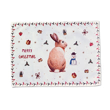Lade das Bild in den Galerie-Viewer, kerstmis kersttafel kerstdecoratie kerstdiner placemat kerstplacemat textiel handgeschilderd design aquarel Mies to Go konijn