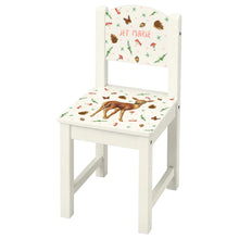 Load image into Gallery viewer, kinderstoel stoeltje met naam gepersonaliseerd mies to go aquarel handgeschilderd kinderkamer babykamer kraamcadeau kraamkado verjaardag kind cadeau hertje hert bosdieren