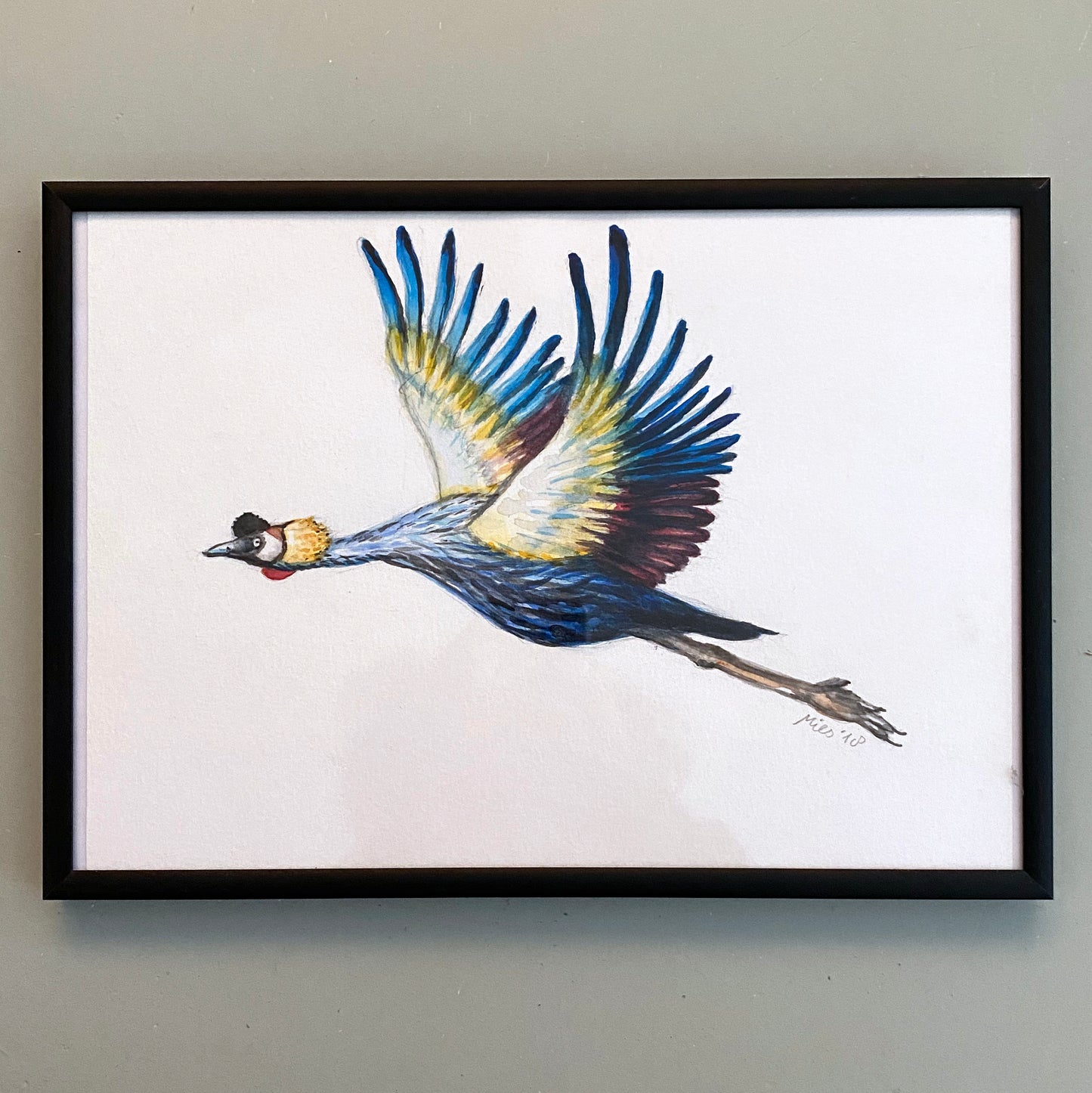 Original watercolor painting of a crane