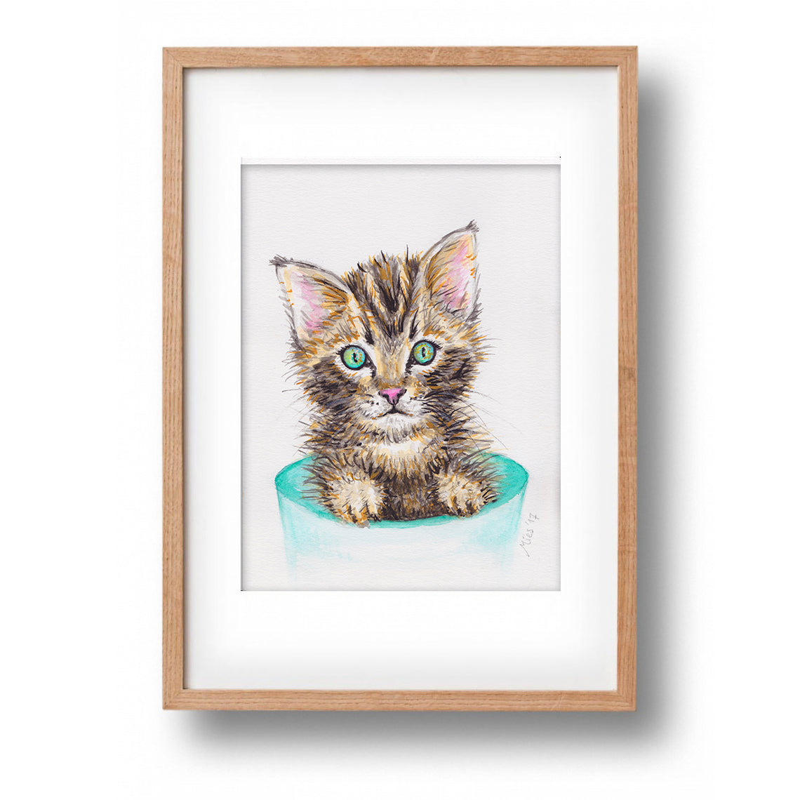 Original watercolor painting cat