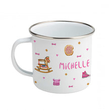 Load image into Gallery viewer, Enamel mug baby giraffe custom with name