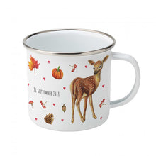 Lade das Bild in den Galerie-Viewer, Emaille-Tasse Eichhörnchen Kaninchen Hirsch mit Namen