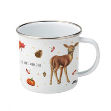 Lade das Bild in den Galerie-Viewer, Emaille-Tasse Eichhörnchen Kaninchen Hirsch mit Namen