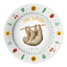 Load image into Gallery viewer, Children's dinner plate sloth with name