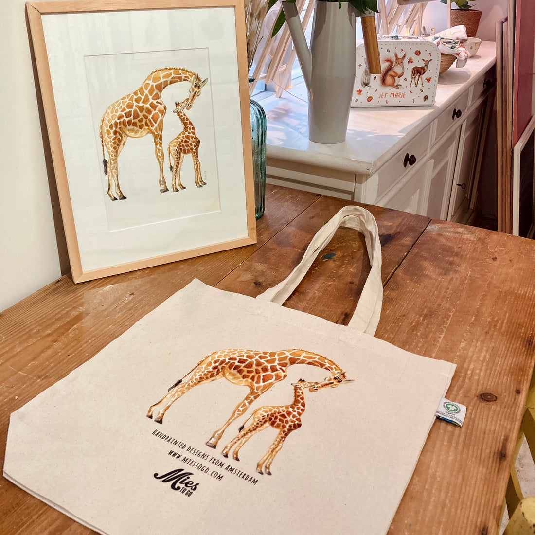 Mies to Go tote bag giraf gratis canvas tas