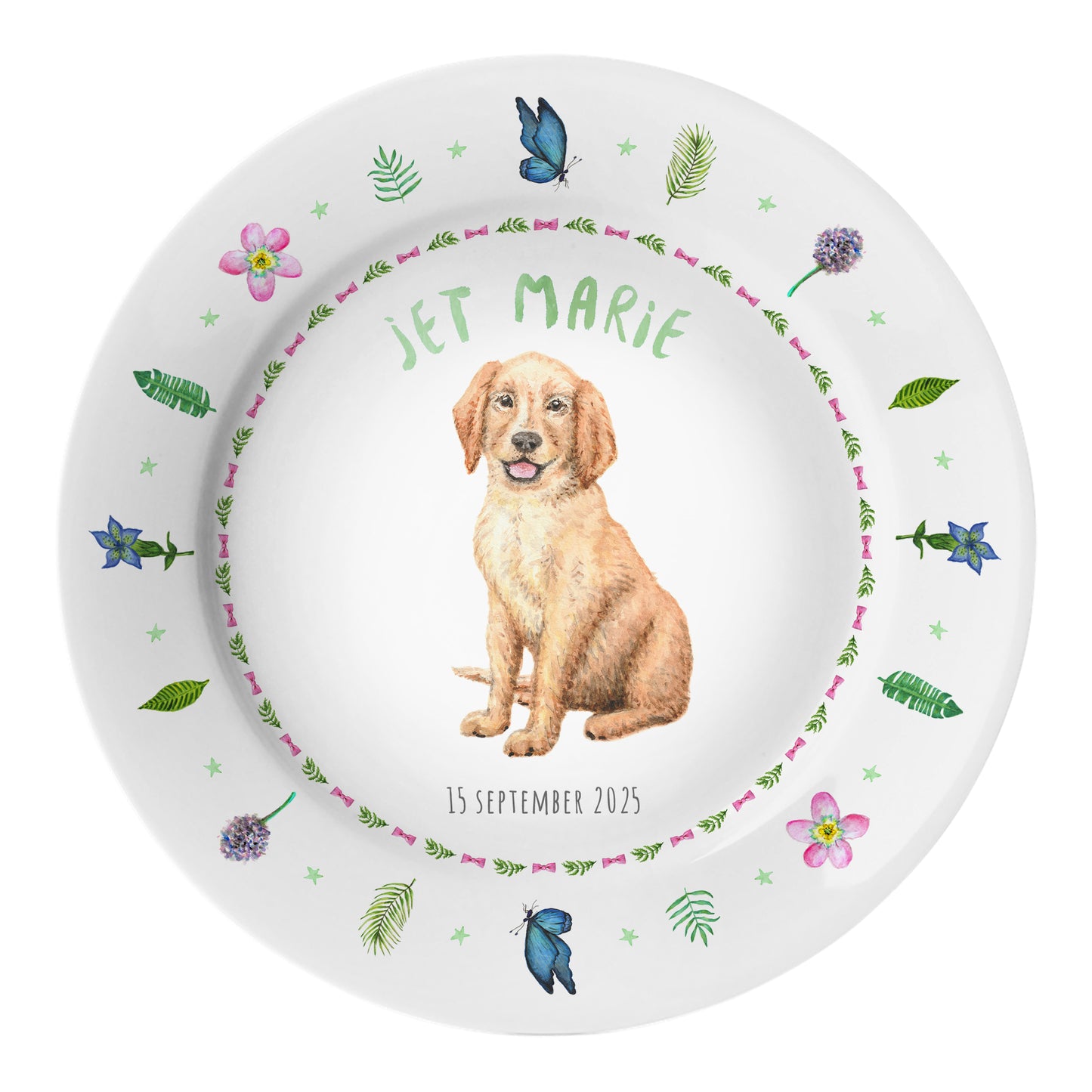 Children's dinner plate little deer in summer with name
