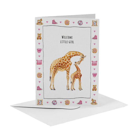 Greeting card baby giraffe - Welcome little girl