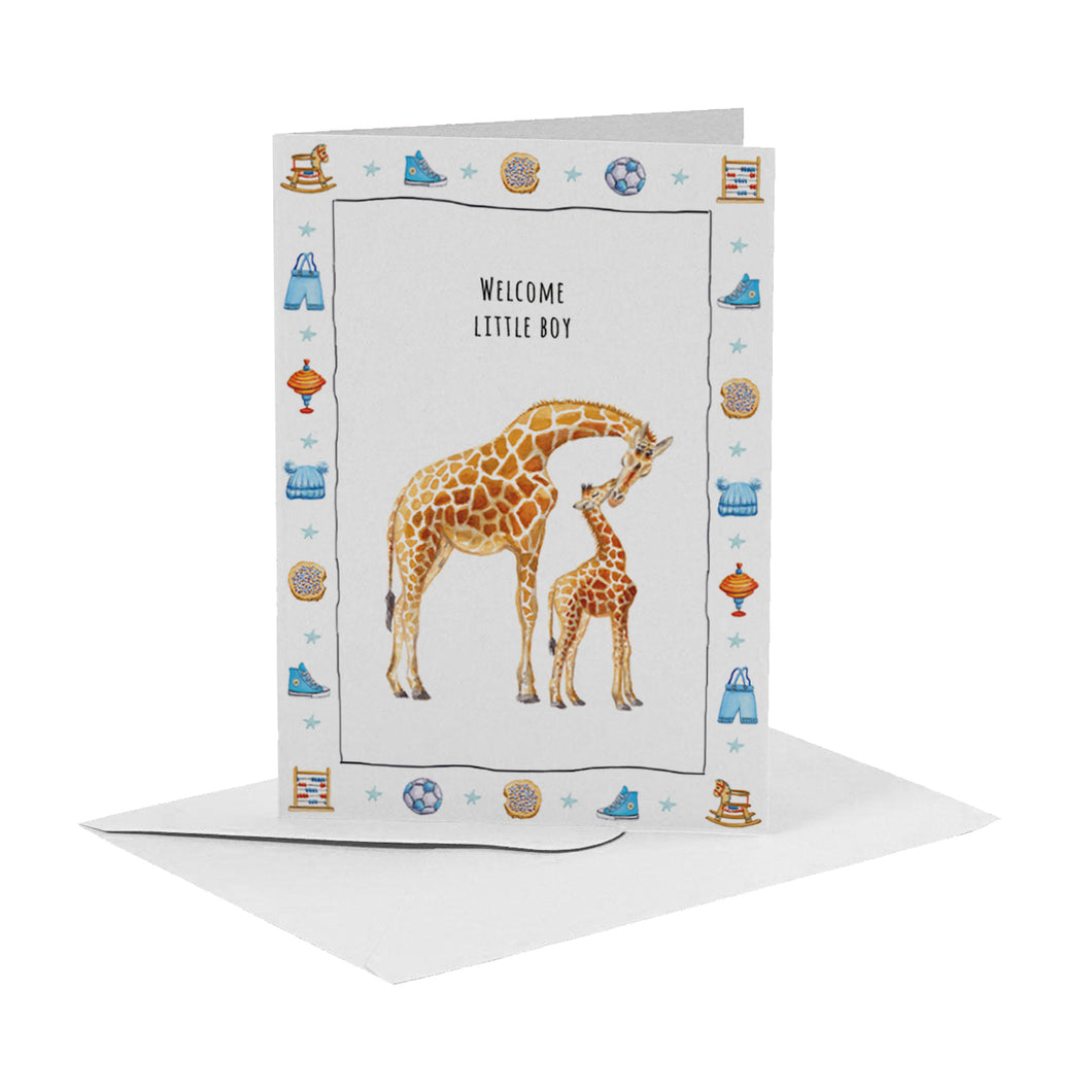 Wenskaart baby giraf - Welcome little boy