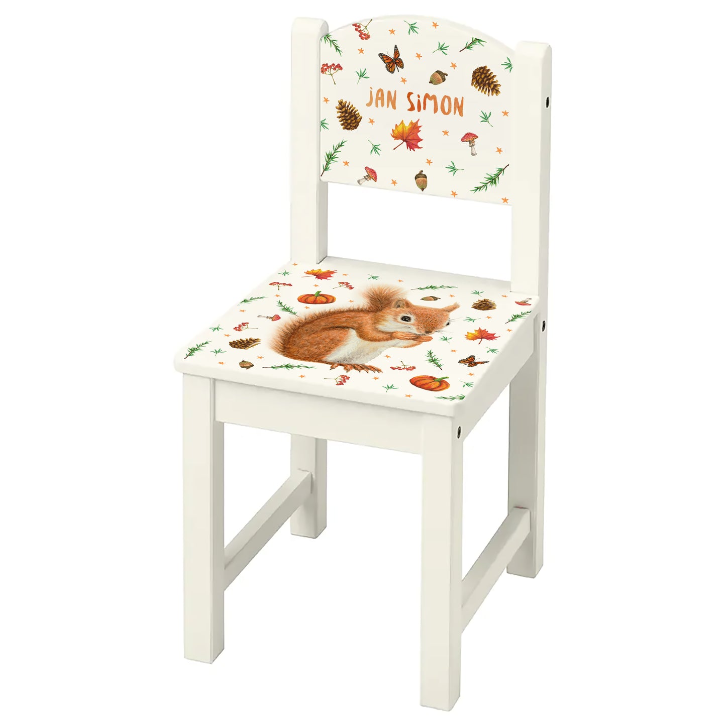 Kinderstoeltje met naam eekhoorn bosdieren kraamcadeau kinderkamer babykamer stoeltje gepersonaliseerd cadeau