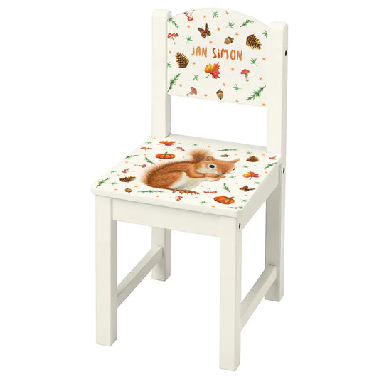 Kinderstoeltje met naam eekhoorn bosdieren kraamcadeau kinderkamer babykamer stoeltje gepersonaliseerd cadeau