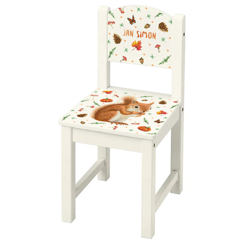 Kinderstoeltje met naam eekhoorn bosdieren kraamcadeau kinderkamer babykamer stoeltje gepersonaliseerd cadeau