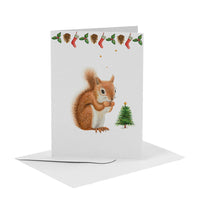 Afbeelding in Gallery-weergave laden, kerstkaarten Mies to Go kerstgroet kerst kerstmis eekhoorn  handgeschilderd aquarel
