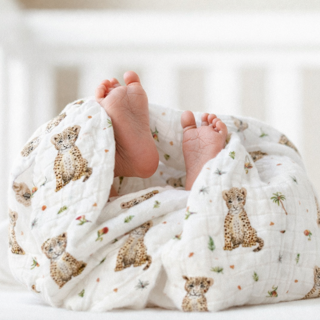 Baby Spuckücher Musselin Leoparden Medium - 2 Stück - 60x60cm groß
