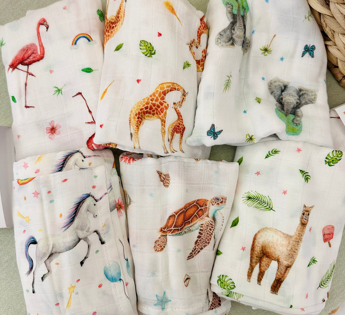 XL hydrofiele doek flamingo 120 cm – bamboe en biologisch katoen