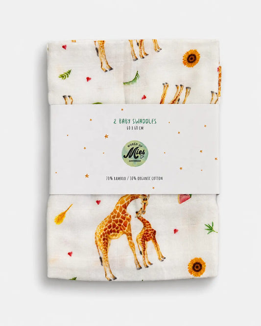 2-pack hydrofiele doeken giraffe 60x60 cm – bamboe en biologisch katoen