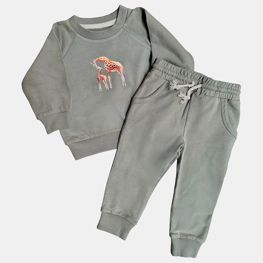 Baby joggingpak giraf - grijsgroen
