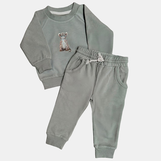 Baby joggingpak luipaardje - grijsgroen