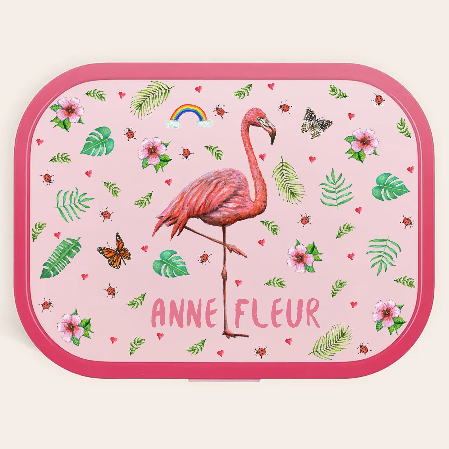 Broodtrommel flamingo met naam