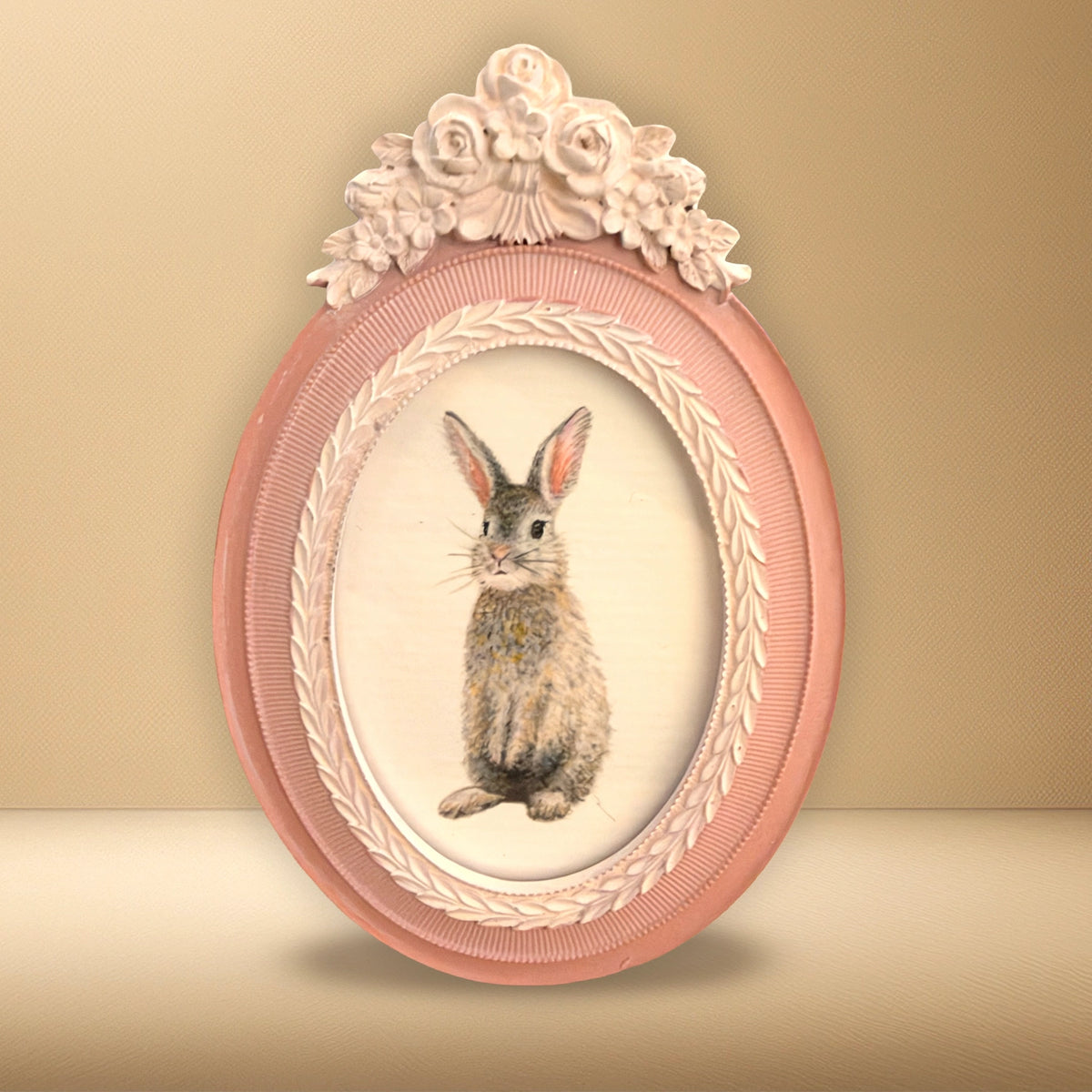Roze lijstje met konijn art print