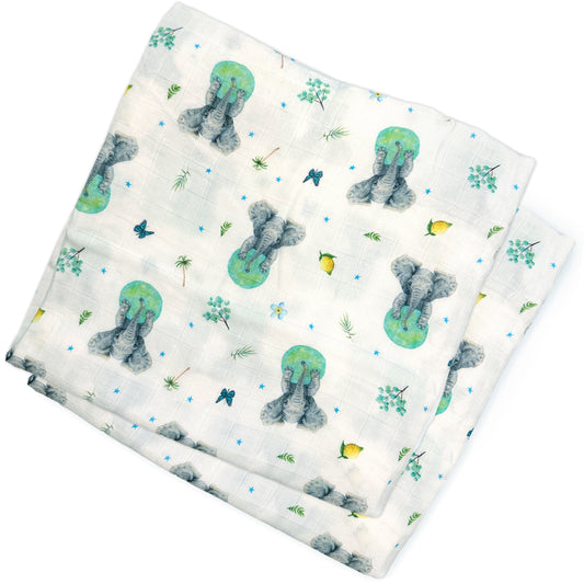 Pack de 2 pañuelos de muselina elefante 60x60 cm – bambú y algodón orgánico
