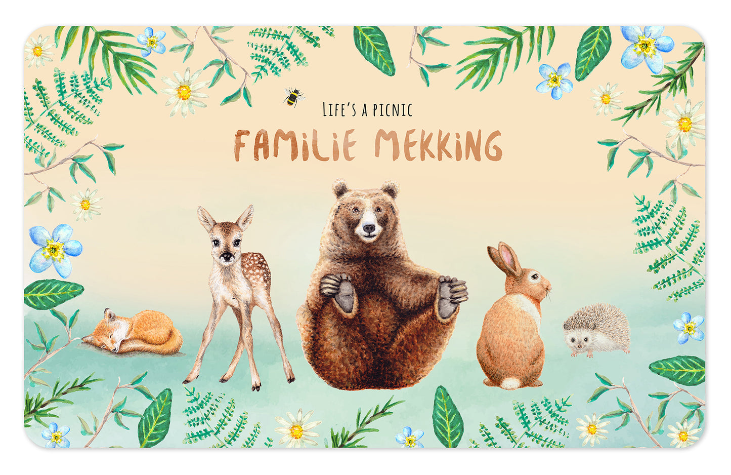Picnic blanket with cheetah flamingo lion print and personalized name