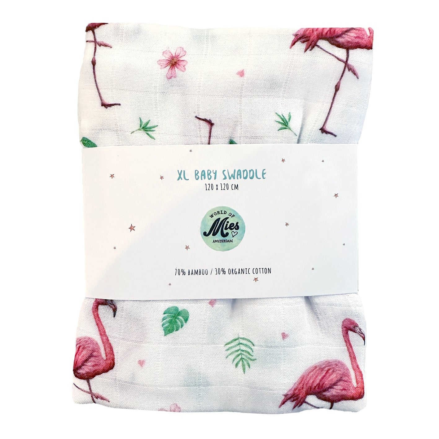 XL hydrofiele doek flamingo 120 cm – bamboe en biologisch katoen