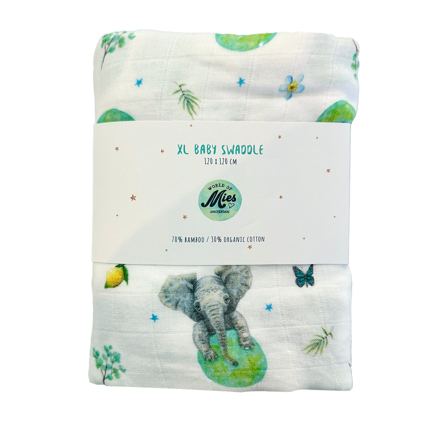 XL hydrofiele doek olifant 120 cm – bamboe en biologisch katoen