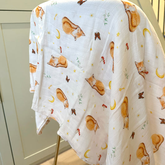 Babywickel Musselin Baby Leoparden XL - 120x120cm groß