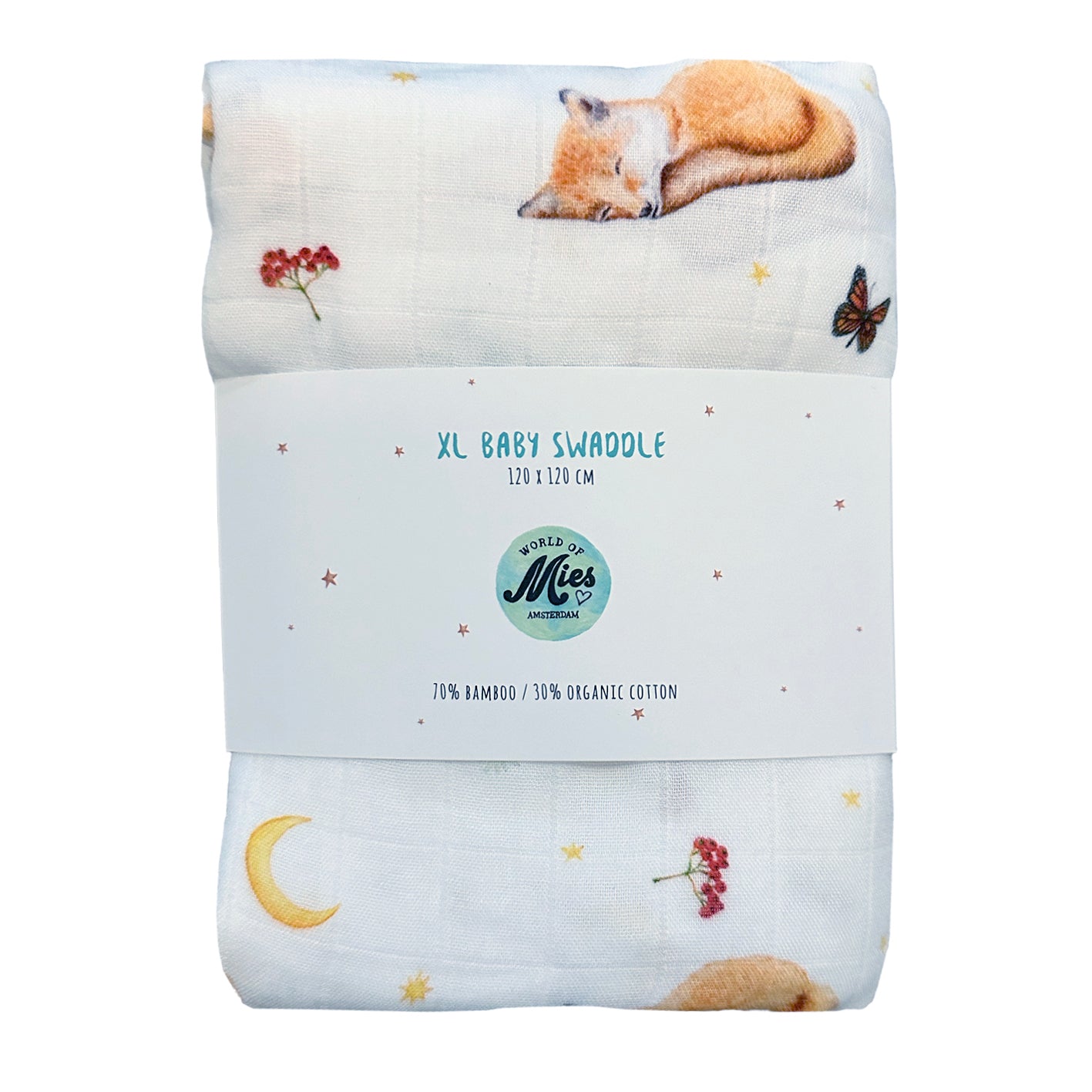 Babywickel Musselin Baby Leoparden XL - 120x120cm groß