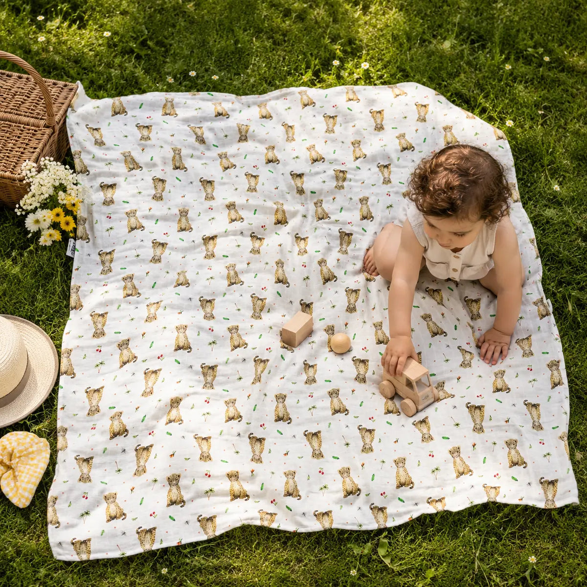XL hydrofiele doek luipaardje 120 cm – bamboe en biologisch katoen