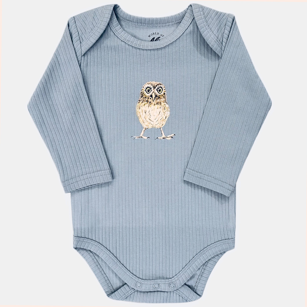 Baby romper uiltje - soft blue longsleeve