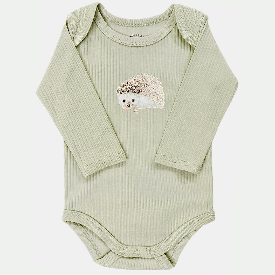 Baby romper egel - sage longsleeve
