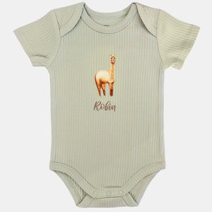 Baby romper alpaca met naam - sage shortsleeve